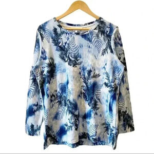 Northern Reflections Long Sleeve T-Shirt Bird Print Top Blue White  Medium